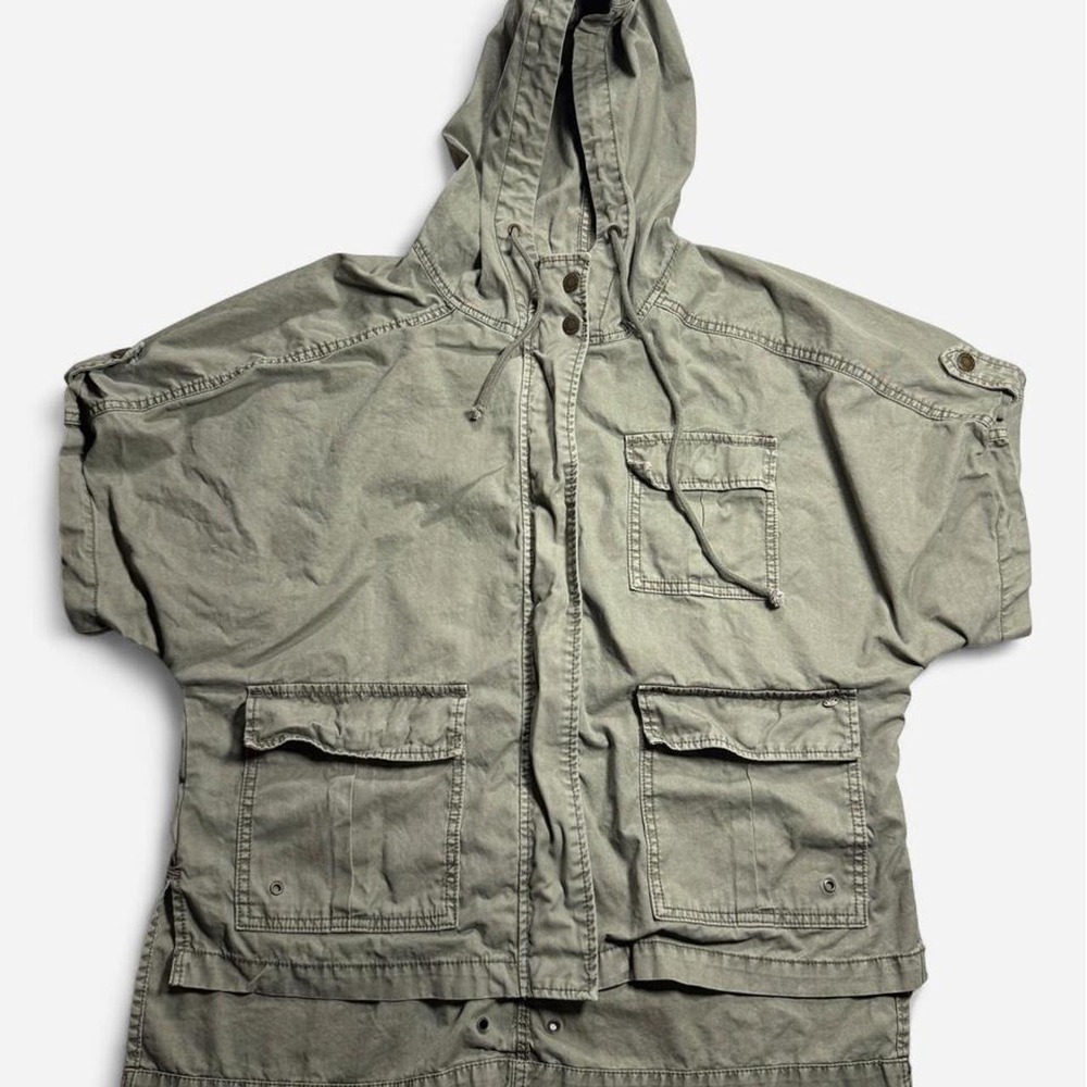 American Eagle olive green oversized hooded military utility jacket, XS